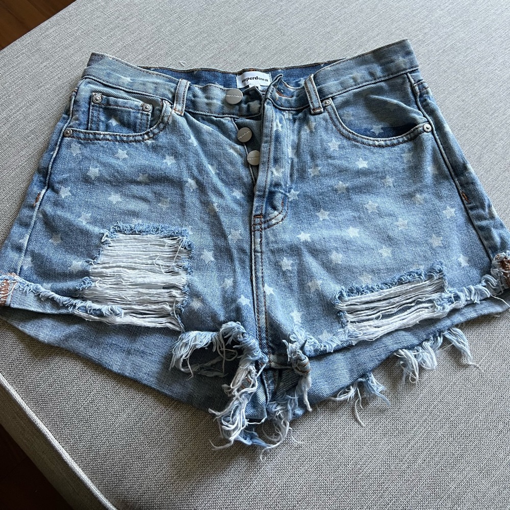 Superdown Star Print High Waisted Jean Short